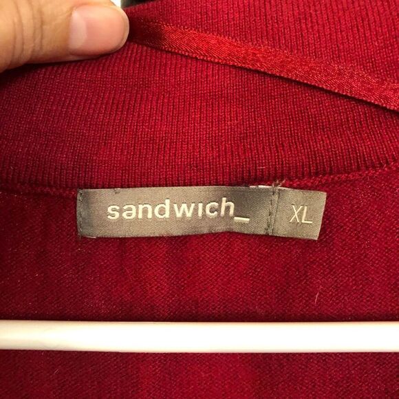 SANDWICH_ Wool Blend‎ Funky Long Dark Red Cardigan / Sz XL - Picture 6 of 7